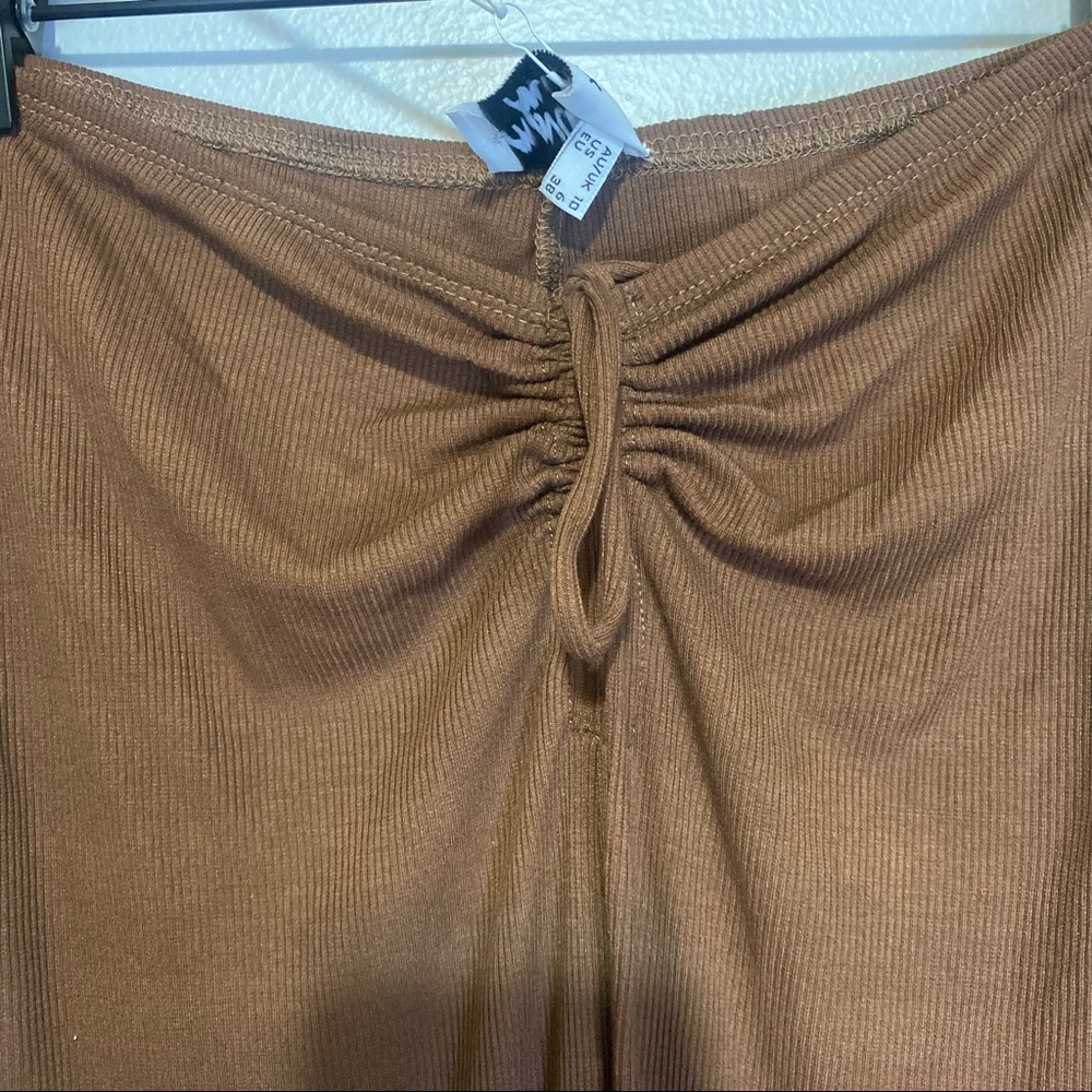NWT Princess Polly Imogen Pants Tan Ribbed Drawstring Ruched Boot Cut Y2K Sz 6 - Picture 3 of 7